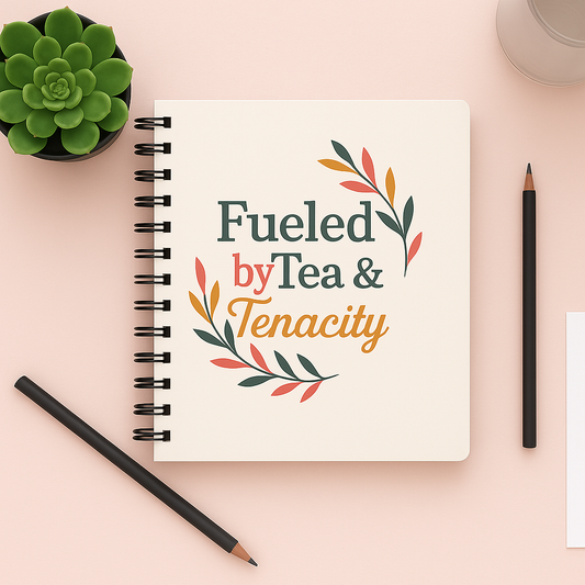 Fueled by Tea & Tenacity™ Spiral Journal, Daily Planner, Gratitude & Self-Care Notebook