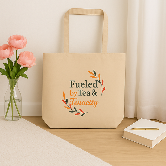 Fueled by Tea & Tenacity™ Reusable Shopping Bag, Cute Gift for Friends, Earth Day, Travel Bag